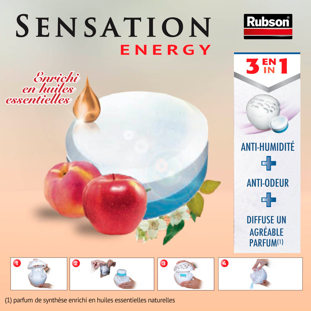 RUBSON SENSATION 3-in-1 Aroma Energy Fruit - Scented Refill - For Sensation Moisture Absorber