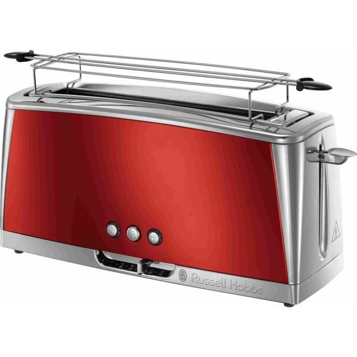 RUSSELL HOBBS Toaster - 1420W - Long Slot - Reheat & Defrost Functions - Luna Solar Red