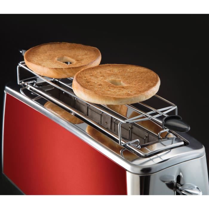 RUSSELL HOBBS Toaster - 1420W - Long Slot - Reheat & Defrost Functions - Luna Solar Red