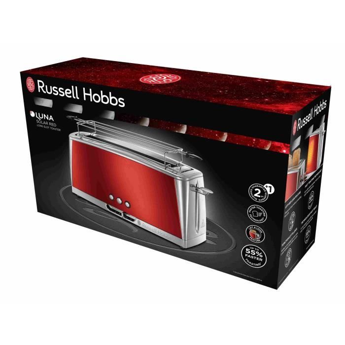 RUSSELL HOBBS Toaster - 1420W - Long Slot - Reheat & Defrost Functions - Luna Solar Red