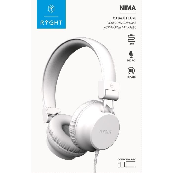 RYGHT NIMA Wired Headphones - Exceptional Sound Quality - Pearly White