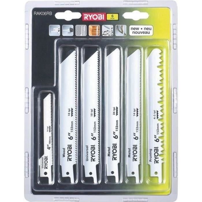 RYOBI - Blister Pack of 6 Assorted Reciprocating Saw Blades, 100/152 mm Length, for Wood and Metal - RAK06RB