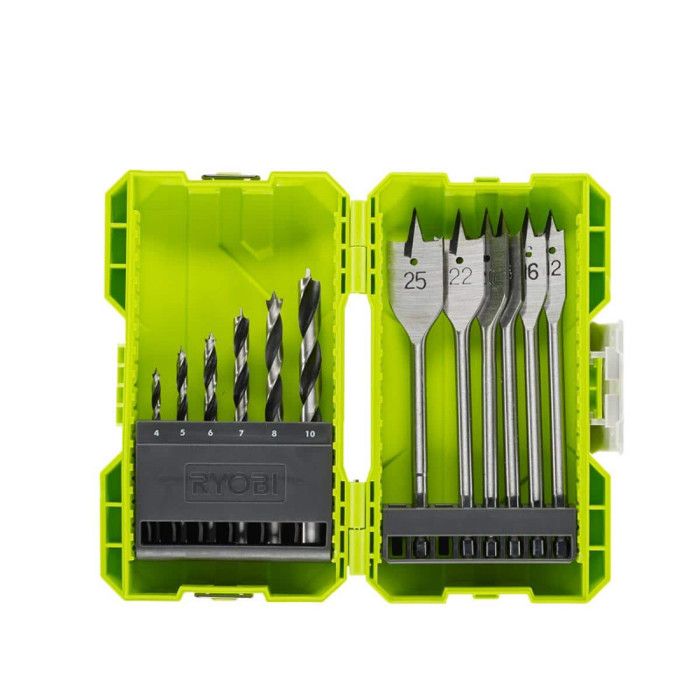 RYOBI Stackable Wood Drill Bit Set with 12 Accessories - RAK12SWD
