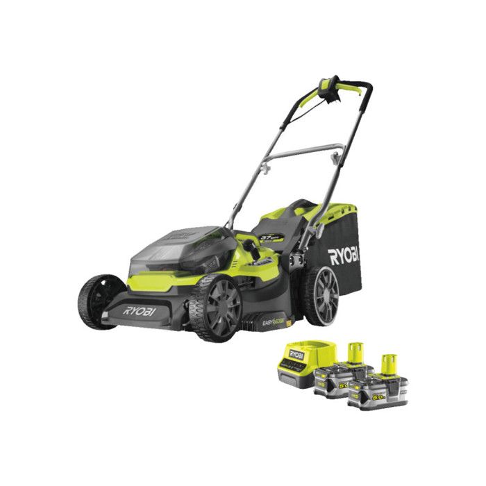 RYOBI Hybrid Lawn Mower - Ø 37 cm - 2 LithiumPlus 36V 5.0 Ah Batteries - Black and Green