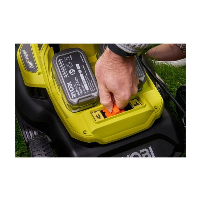RYOBI Hybrid Lawn Mower - Ø 37 cm - 2 LithiumPlus 36V 5.0 Ah Batteries - Black and Green