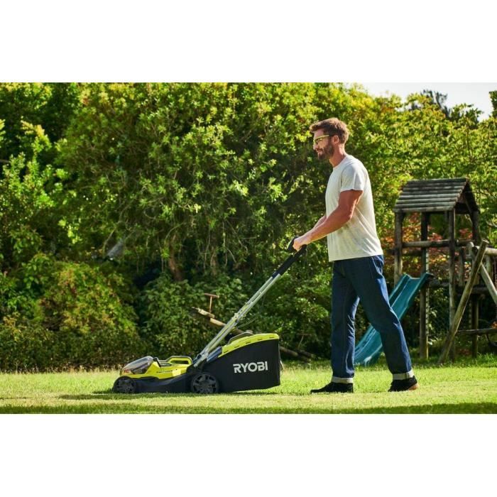 RYOBI Hybrid Lawn Mower - Ø 37 cm - 2 LithiumPlus 36V 5.0 Ah Batteries - Black and Green
