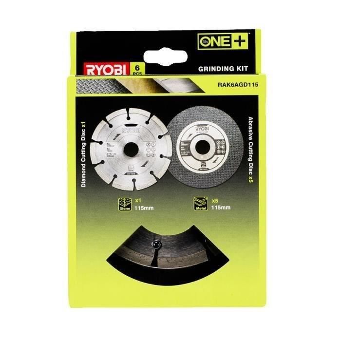 RYOBI - 6-Piece Grinder Disc Set - 115 mm - 1 Diamond Disc and 5 Cutting Discs - RAK6AGD115