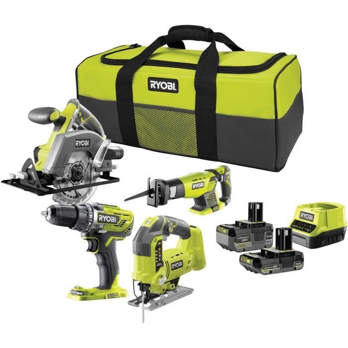 RYOBI 4-Tool Set: 1 Drill/Driver + Jigsaw + Circular Saw + Reciprocating Saw + 2 Batteries + Charger