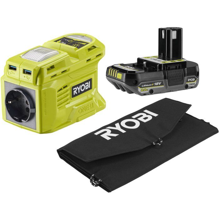 Travel Kit - RYOBI - 21 W Solar Panel + RY18BI150B-0 Transformer/ Charger + 1 Lithium Battery + 18 V 2.0 Ah