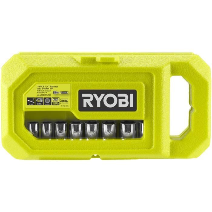 RYOBI 90-Tooth Wrench Set - 8 Sockets (8-15 mm) & Adapter - RHRS10PC