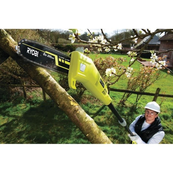 RYOBI - Elagueur sur perche 750 W - guide 20 cm incliné a 15°- 10 m/s - tube d'extension 90 cm - guide incliné a 15° - RPP750S
