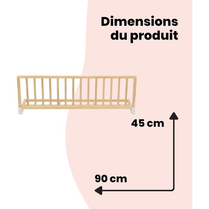 SAFETY 1ST Wooden Bed Rail - 110 cm, Adjustable, Easy to Fold, Self-Locking, Suitable for 18 Months-5 Years