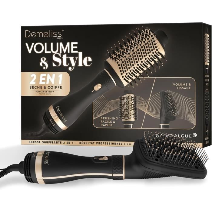 Brosse soufflante - SAINT ALGUE - Demeliss VOLUME & STYLE 2 en 1 - Seche & Coiffe Tous Types de Cheveux - Lissage & Brushing