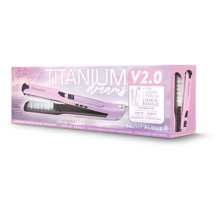 SAINT ALGUE Steam Hair Straightener - Demeliss TITANIUM V2.0 - Pink/Purple - High Performance