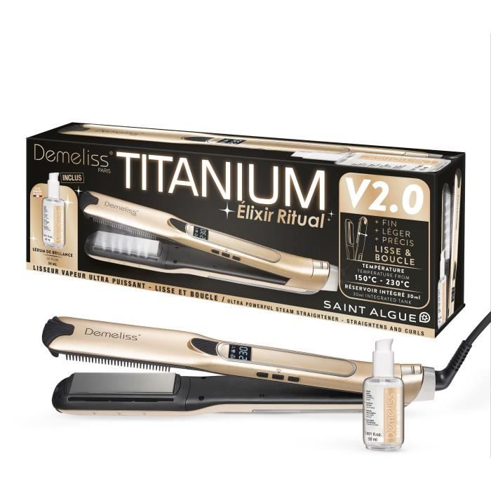 SAINT ALGUE Steam Straightener - Demeliss TITANIUM V2.0 Premium Set - High-Performance + Shine Treatment