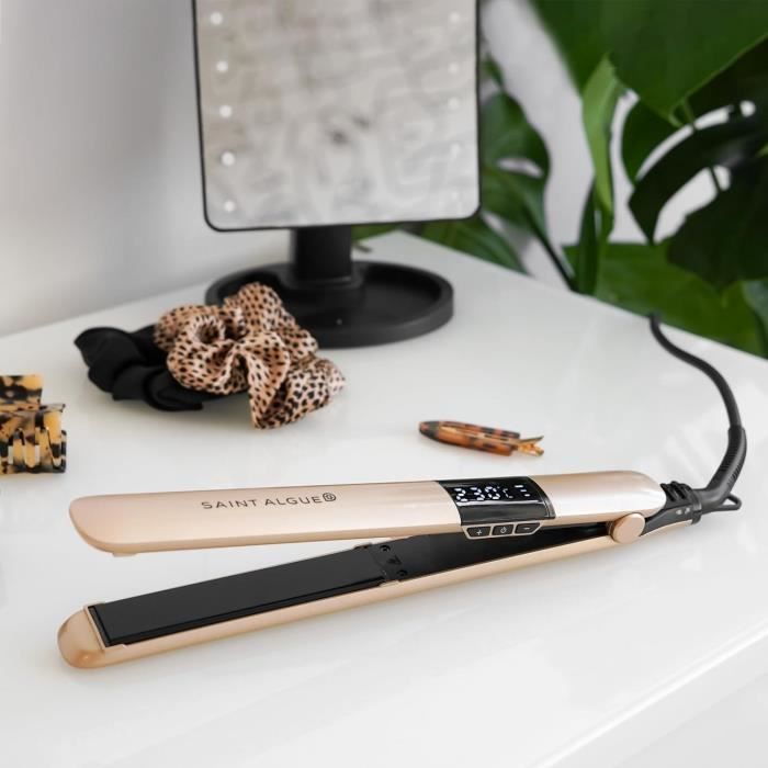 SAINT ALGUE 3963 - Demeliss GOLD Hair Straightener - Ceramic Coating - Ultra-Thin Floating Plates - 150 to 230 °C - Black/ Gold