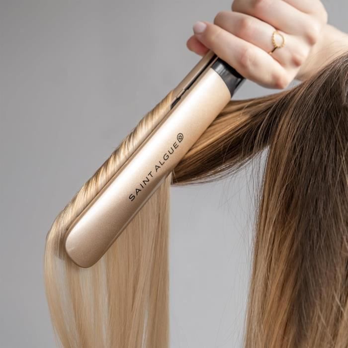 SAINT ALGUE 3963 - Demeliss GOLD Hair Straightener - Ceramic Coating - Ultra-Thin Floating Plates - 150 to 230 °C - Black/ Gold