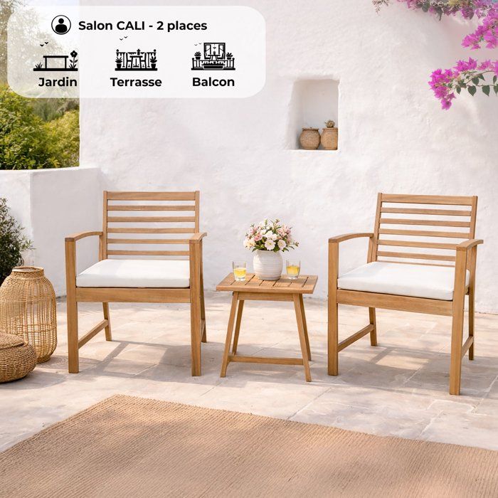 Cali Garden Furniture Set - FSC Acacia Wood - 2 Person - Ecru