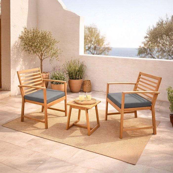 Cali Garden Lounge Set - FSC Acacia Wood - 2 Person - Grey