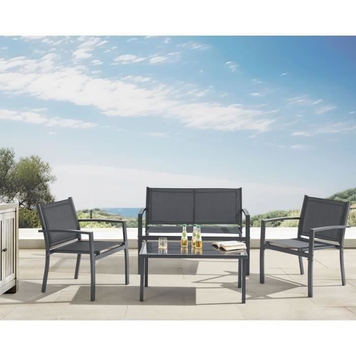 CEBU Garden Furniture Set - Steel Frame - 4 People - Grey