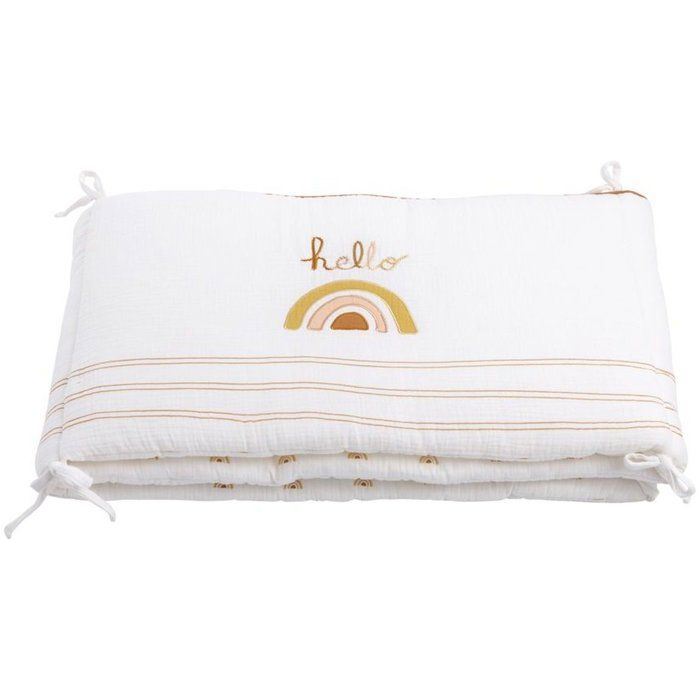 SAUTHON Adjustable Cot Bumper - SUNLIGHT - 100% Cotton - Ecru with Rainbow Pattern