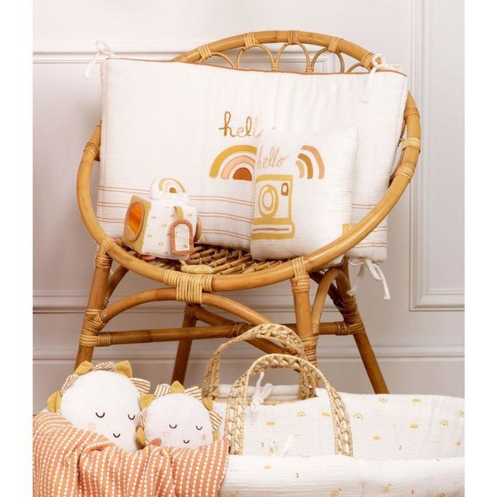 SAUTHON Adjustable Cot Bumper - SUNLIGHT - 100% Cotton - Ecru with Rainbow Pattern