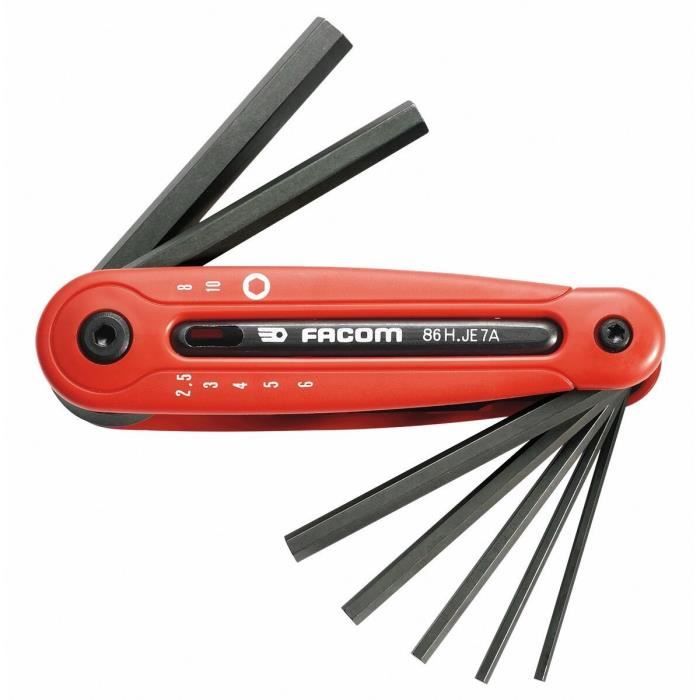 FACOM Hex Key Set - 7 Pieces - On Handle - Sizes 2.5/3/4/5/6/8/10 mm - Model 86H.JE7APB