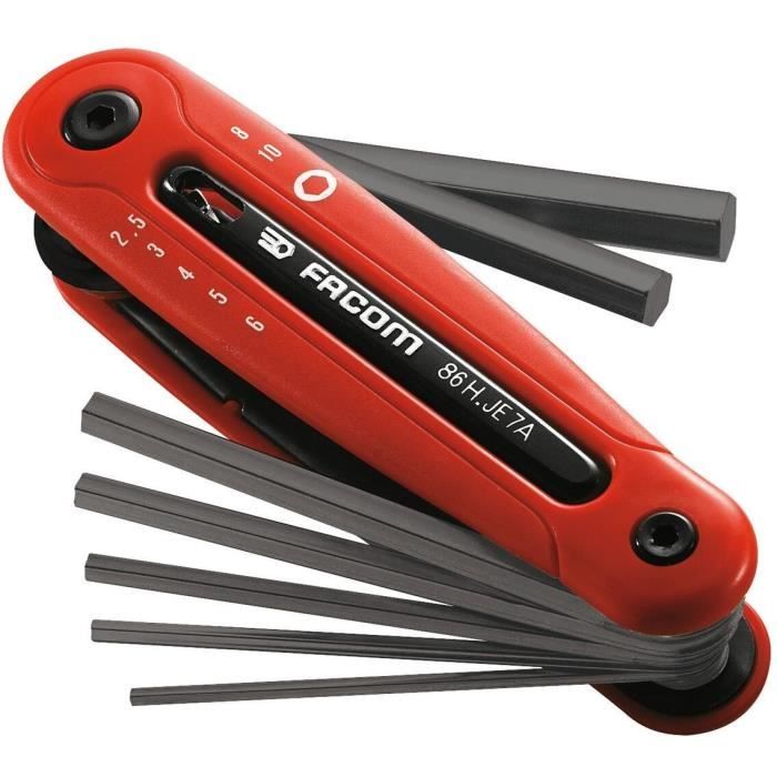 FACOM Hex Key Set - 7 Pieces - On Handle - Sizes 2.5/3/4/5/6/8/10 mm - Model 86H.JE7APB