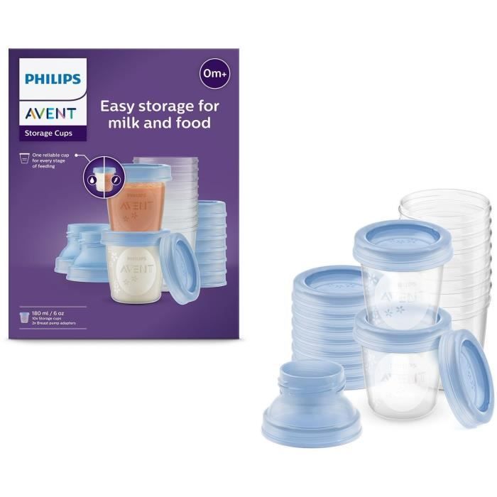 Storage Containers - PHILIPS AVENT - Breast Milk - 10 Containers 180 ml + 2 Adapters