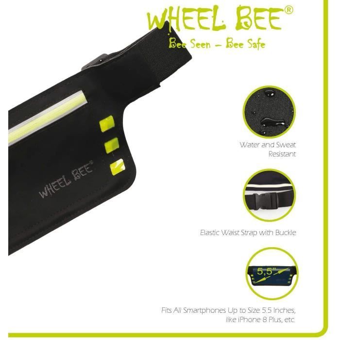 SCHILDKRÖT Running Belt - Wheel Bee Waistbag with LED Light - Fits Phones up to 5.5 inches