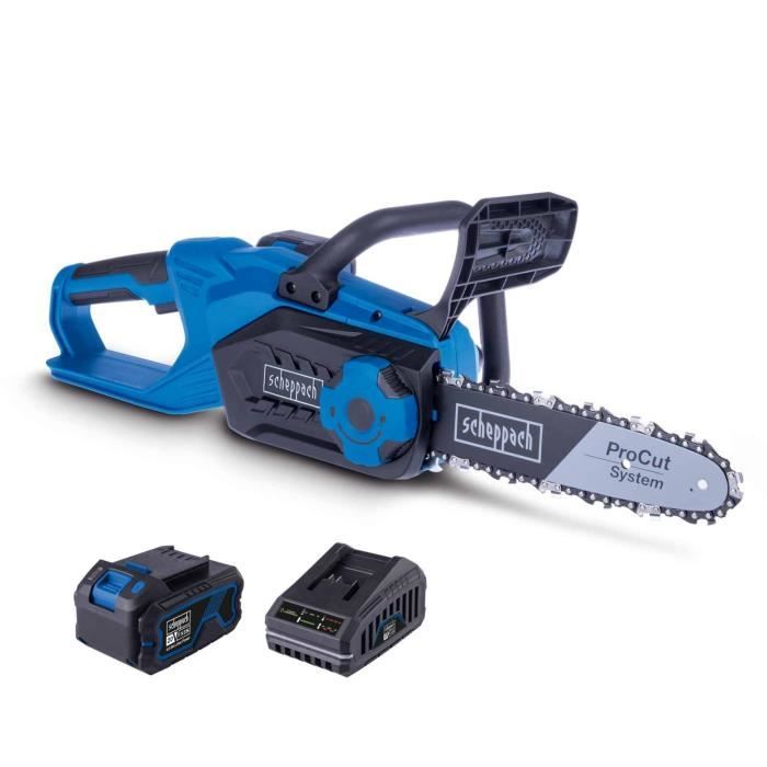 Scheppach C-CS254-X Cordless Chainsaw - 25.4 cm Cutting Length - 20V 4Ah Battery + 2.4A Charger