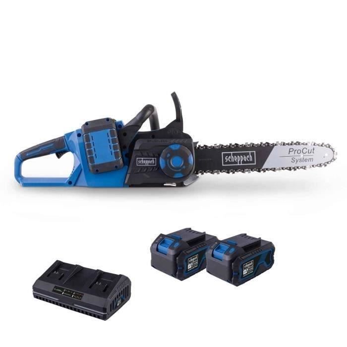 SCHEPPACH BC-CS355Duo-X Cordless Chainsaw Pack - 33.5 cm Cutting Length - 20V IXES + 2 x 4Ah Batteries + 4.5A Dual Charger