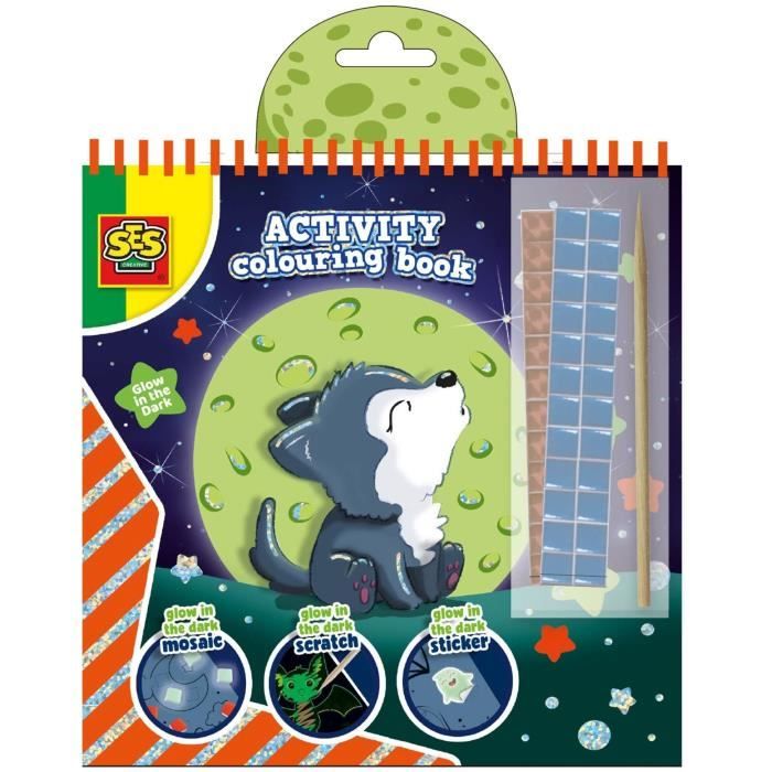 SES Creative 3-in-1 Glow-in-the-Dark Coloring Activity Book - Blue - For Kids