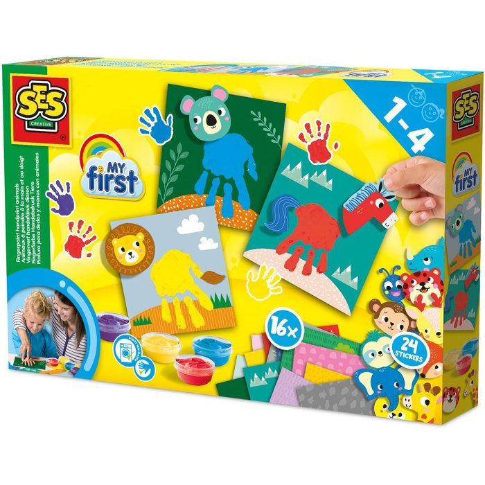 SES CREATIVE - My First Animals to Paint - 16 Cards + Stickers - Sensory Activity - Age: 1+