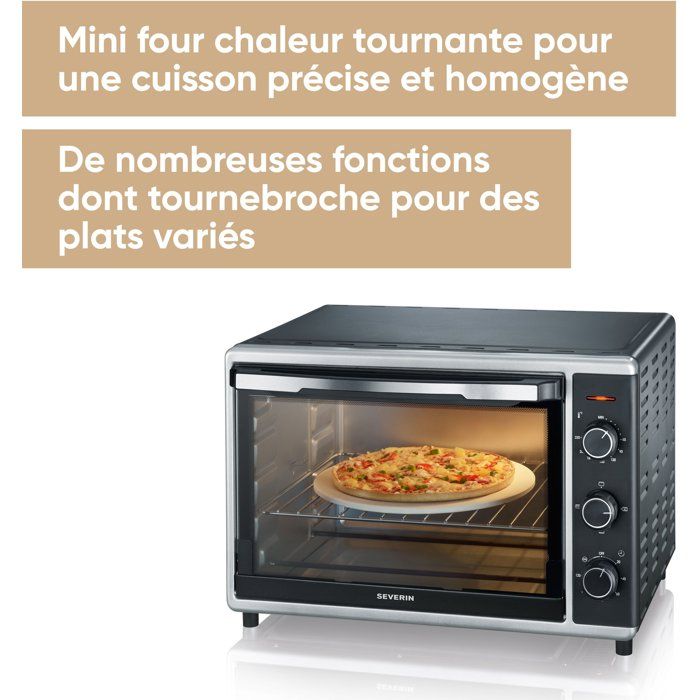 SEVERIN Mini Oven with Convection - TO2058 42 L - 1800W - Black/Stainless Steel 120-Minute