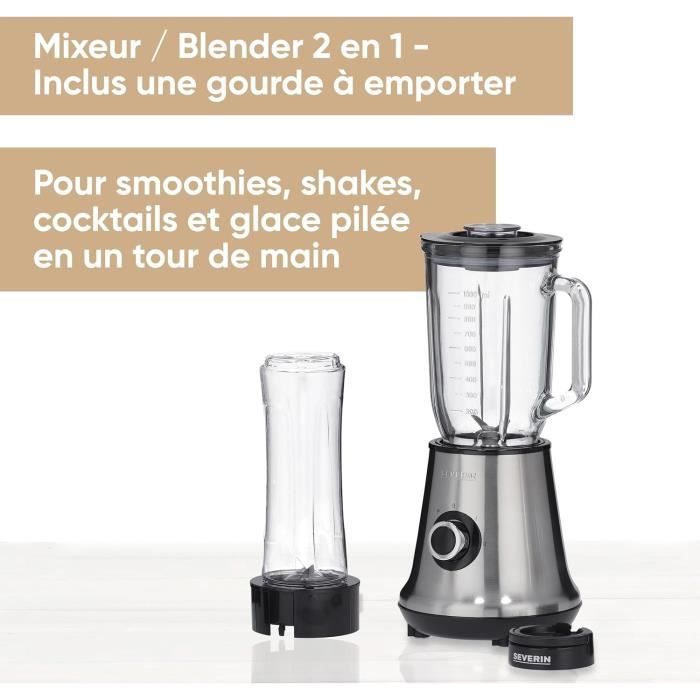 SEVERIN 2-in-1 Blender - SM3737 - 500W - 1 L Glass Jar - 600 ml Bottle Included