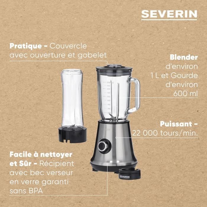 SEVERIN 2-in-1 Blender - SM3737 - 500W - 1 L Glass Jar - 600 ml Bottle Included
