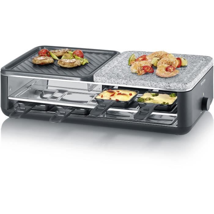 SEVERIN Raclette Grill - RG2366 - Serves up to 8 people - Natural stone and reversible cooking plate - 1300W