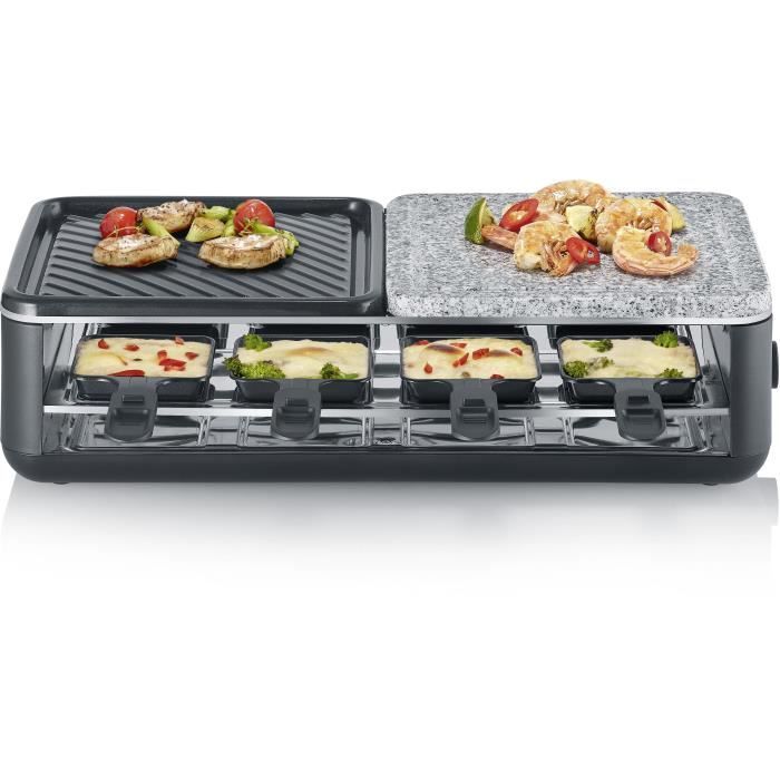 SEVERIN Raclette Grill - RG2366 - Serves up to 8 people - Natural stone and reversible cooking plate - 1300W