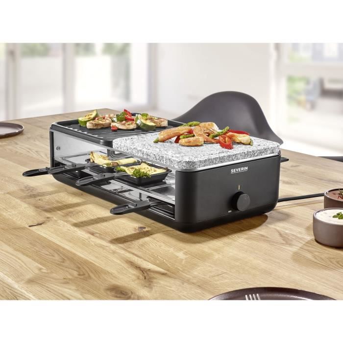 SEVERIN Raclette Grill - RG2366 - Serves up to 8 people - Natural stone and reversible cooking plate - 1300W