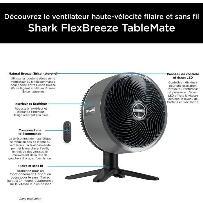 SHARK FA150EU Table Fan - Wired or Cordless - FlexBreeze TableMate