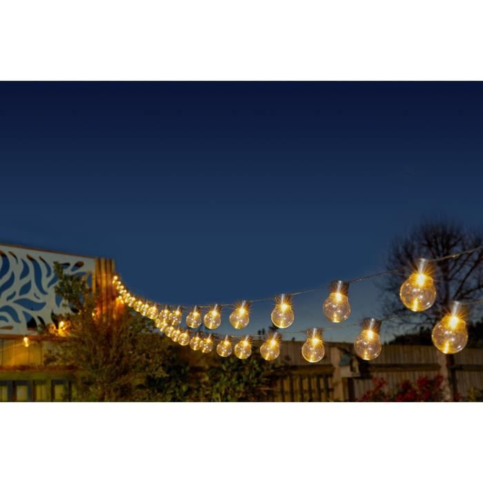 Guirlande solaire SMART GARDEN Globulb 40 LED blanc chaud 13,7 m, panneau solaire, IP44