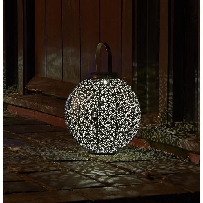 SMART GARDEN Solar Lantern - Openwork Metal Damask - Bronze - Solar Powered - Oriental Ambiance