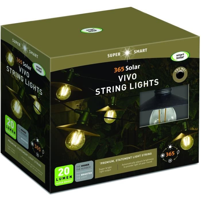 SMART SOLAR Vivo 365 20 L Solar String Lights - 8 Warm White LED Bulbs - 5.5 m