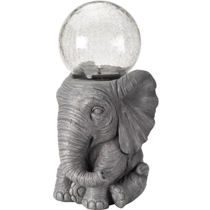 Resin and Glass Elephant Orb - 35.5x17cm - Solar Powered