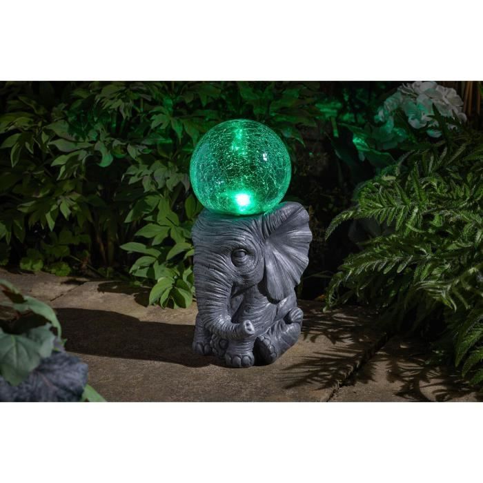 Resin and Glass Elephant Orb - 35.5x17cm - Solar Powered