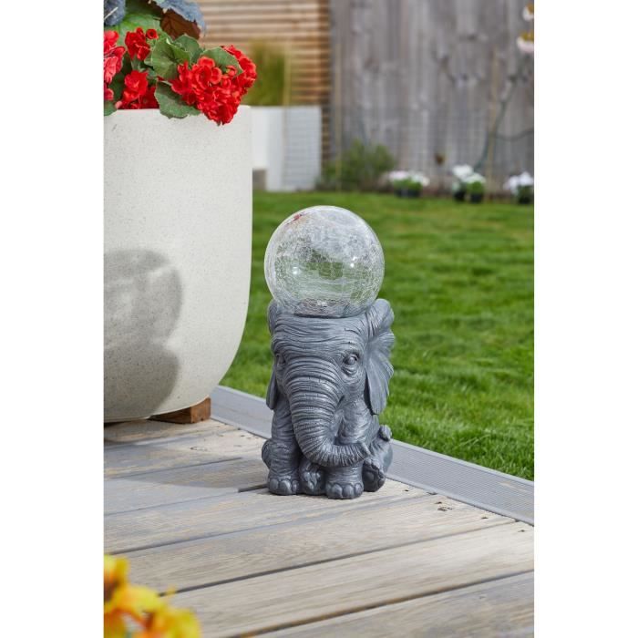 Resin and Glass Elephant Orb - 35.5x17cm - Solar Powered