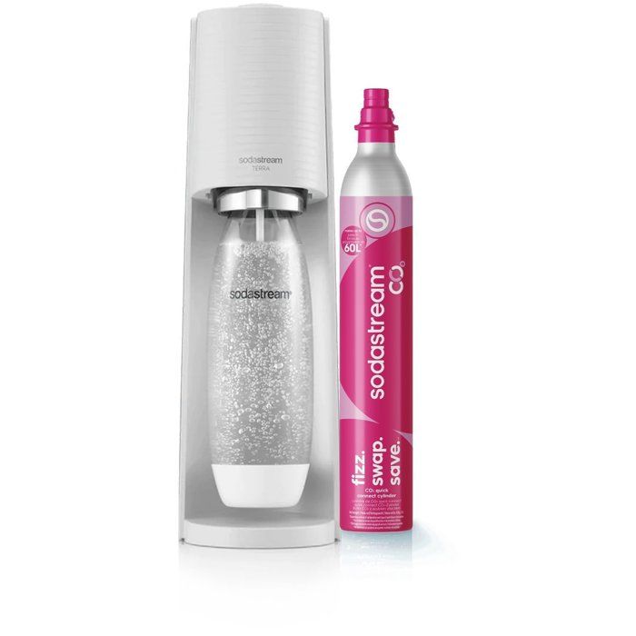 SODASTREAM Soda Maker - TERRA White - 1 Dishwasher-Safe Bottle - 1 x 60 L Gas Refill