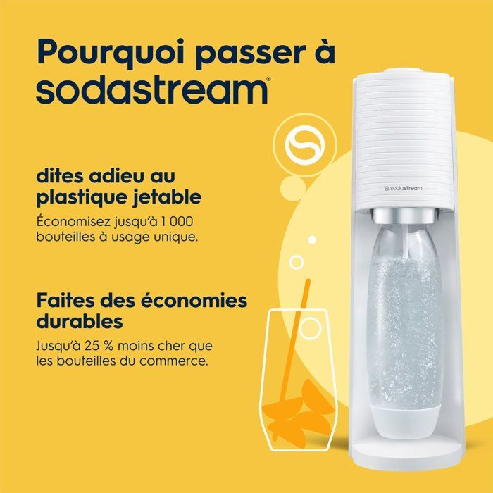 SODASTREAM Soda Maker - TERRA White - 1 Dishwasher-Safe Bottle - 1 x 60 L Gas Refill