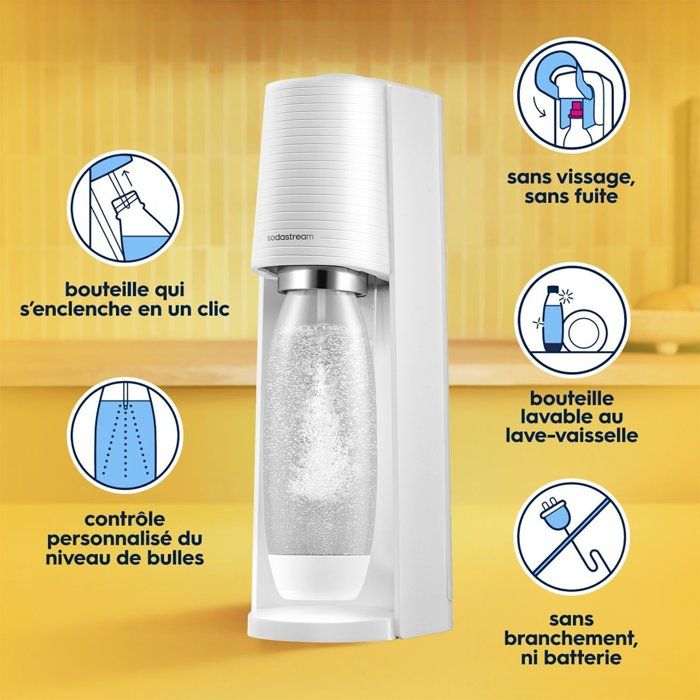 SODASTREAM Soda Maker - TERRA White - 2 Dishwasher-Safe Bottles - 1 x 60 L Gas Refill